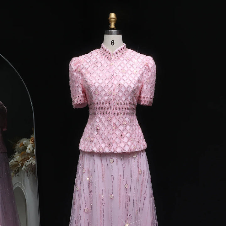 Luxury Pink Two Pieces Evening Dress with Crystals SS546