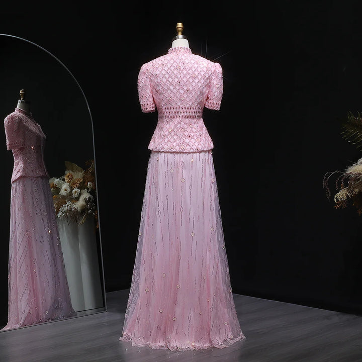 Luxury Pink Two Pieces Evening Dress with Crystals SS546