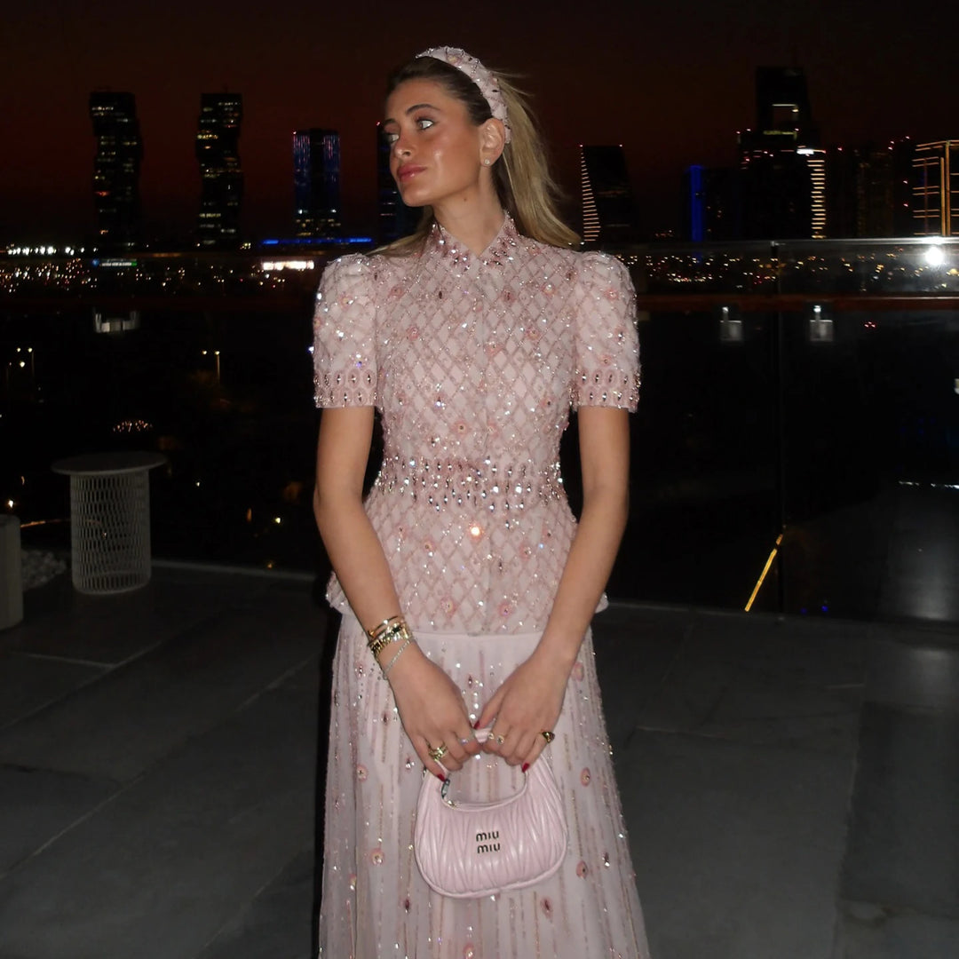 Luxury Pink Two Pieces Evening Dress with Crystals SS546