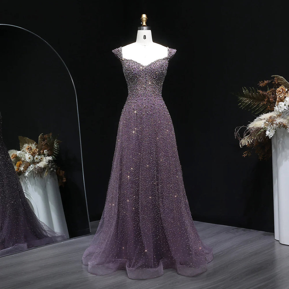 Luxury Purple Sequin Crystal A Line Evening Gown SS703-DreamyVow
