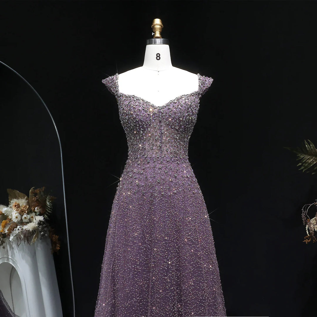 Luxury Purple Sequin Crystal A Line Evening Gown SS703-DreamyVow