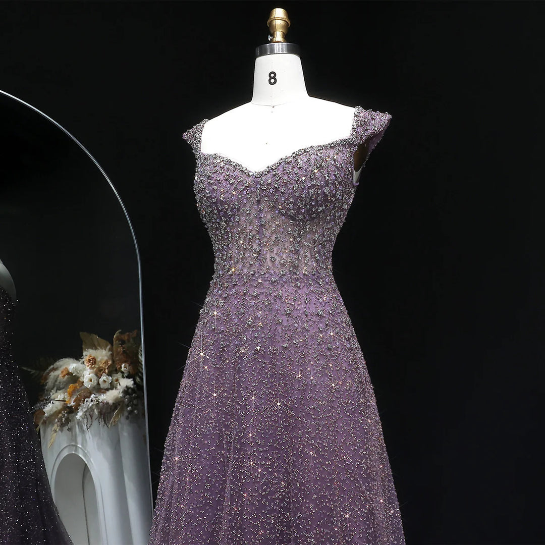 Luxury Purple Sequin Crystal A Line Evening Gown SS703-DreamyVow