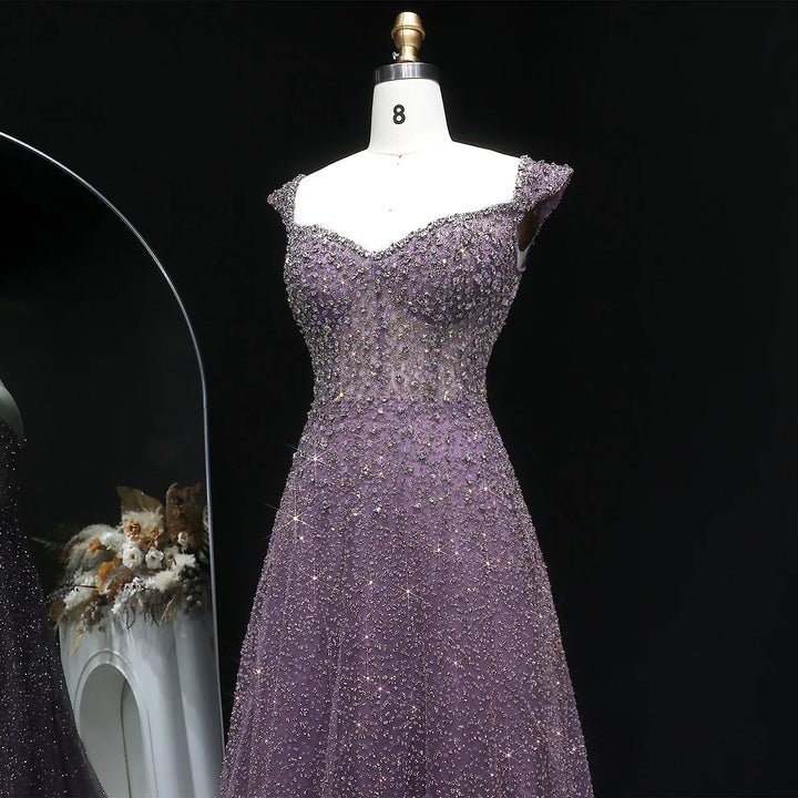 Luxury Purple Sequin Crystal A Line Evening Gown SS703-DreamyVow