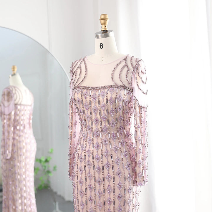 Luxury Sage Green Dubai Evening Dresses Mermaid Muslim Long Sleeves SS398