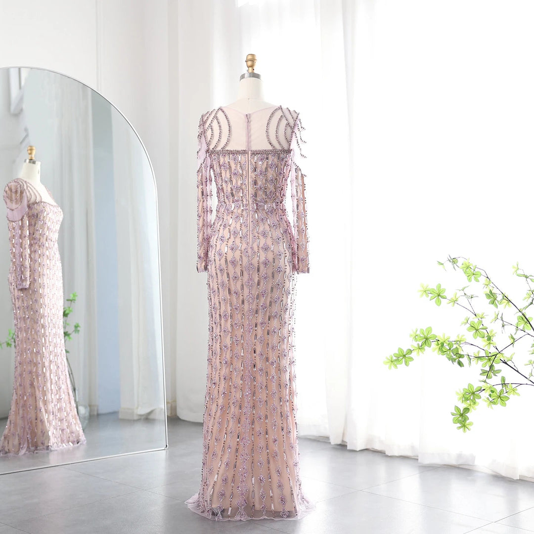 Luxury Sage Green Dubai Evening Dresses Mermaid Muslim Long Sleeves SS398