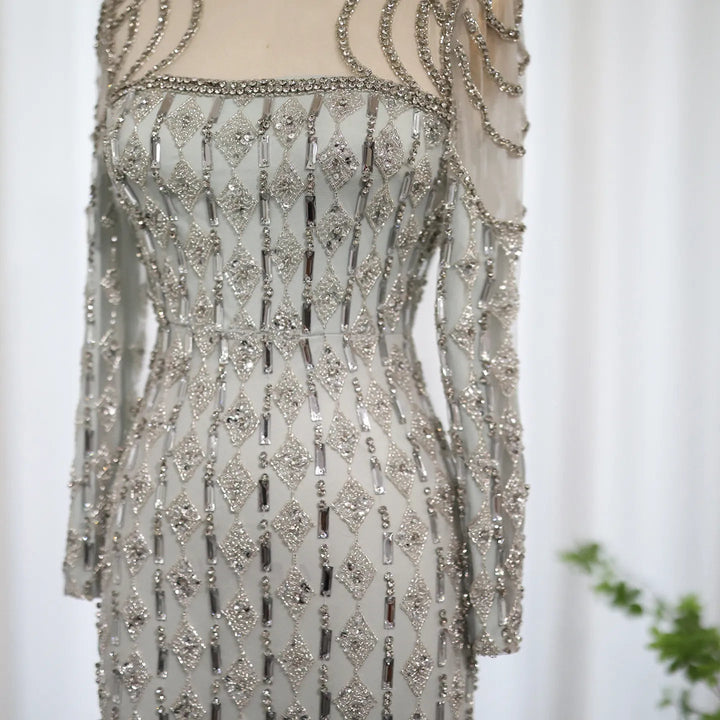 Luxury Sage Green Dubai Evening Dresses Mermaid Muslim Long Sleeves SS398