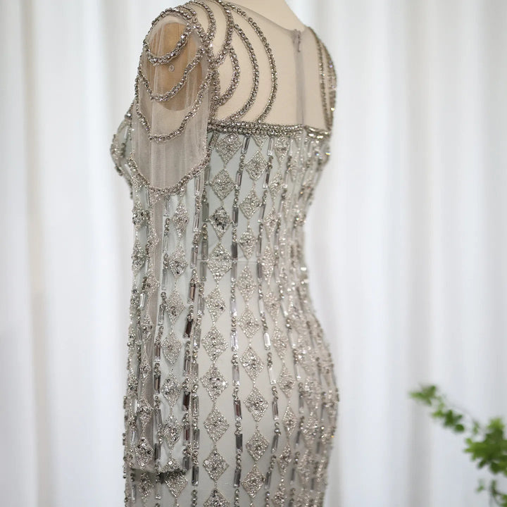 Luxury Sage Green Dubai Evening Dresses Mermaid Muslim Long Sleeves SS398