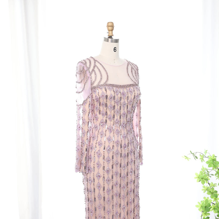 Luxury Sage Green Dubai Evening Dresses Mermaid Muslim Long Sleeves SS398