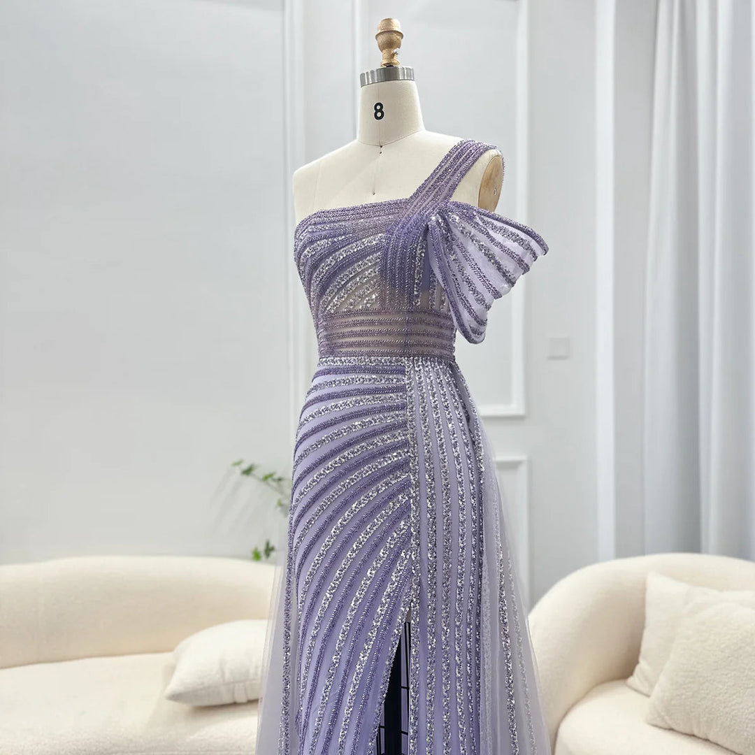 Luxury Sage Green Evening Dress One Shoulder Wedding Party Gowns SS016