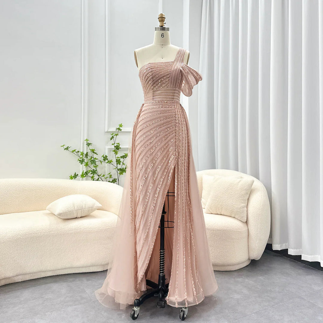 Luxury Sage Green Evening Dress One Shoulder Wedding Party Gowns SS016