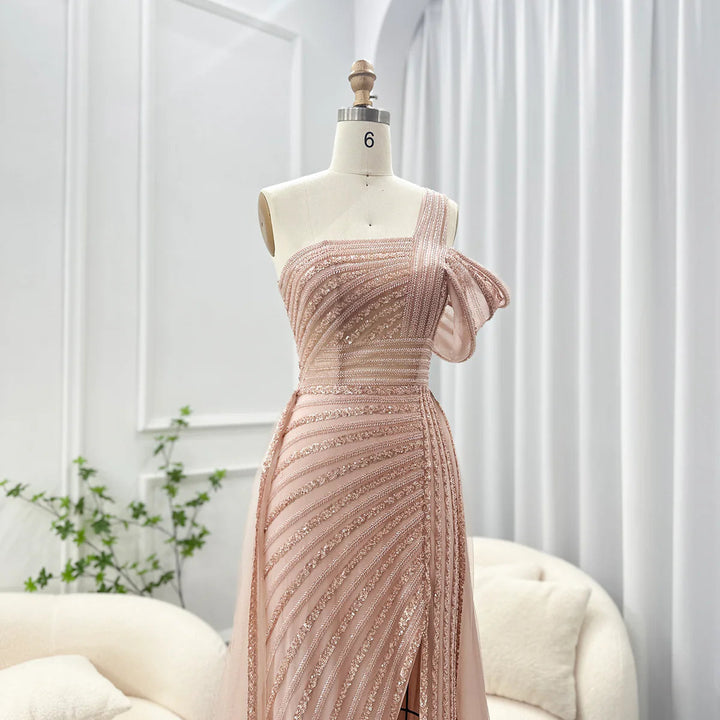 Luxury Sage Green Evening Dress One Shoulder Wedding Party Gowns SS016