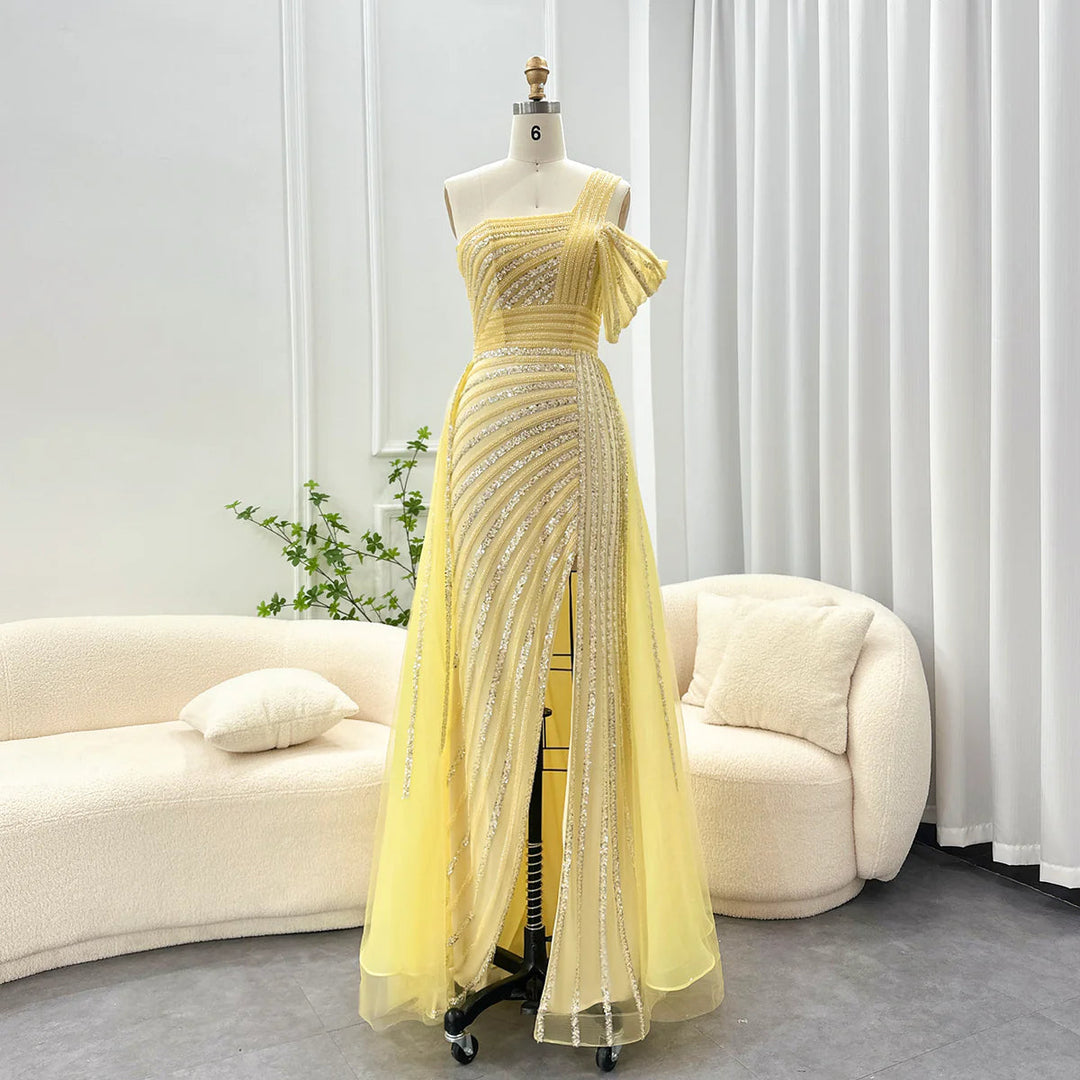 Luxury Sage Green Evening Dress One Shoulder Wedding Party Gowns SS016