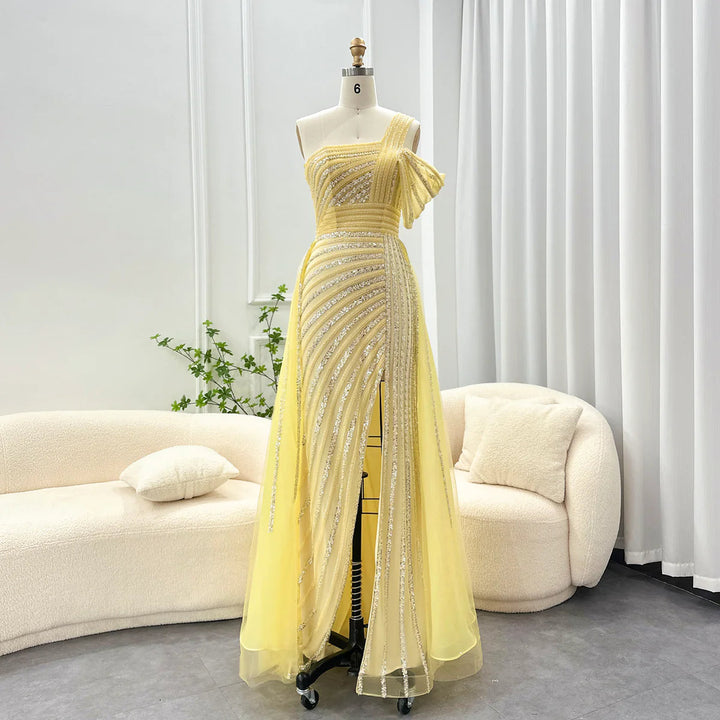 Luxury Sage Green Evening Dress One Shoulder Wedding Party Gowns SS016