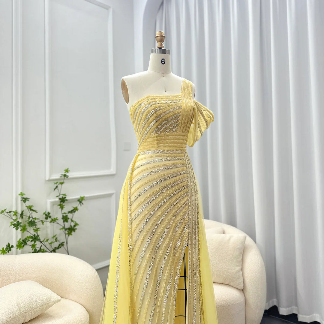 Luxury Sage Green Evening Dress One Shoulder Wedding Party Gowns SS016