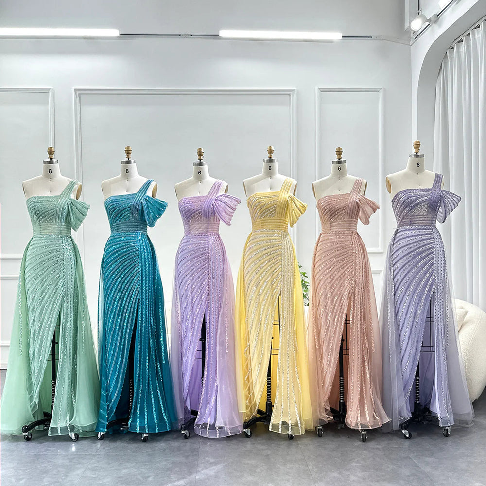 Luxury Sage Green Evening Dress One Shoulder Wedding Party Gowns SS016