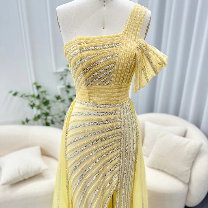 Luxury Sage Green Evening Dress One Shoulder Wedding Party Gowns SS016