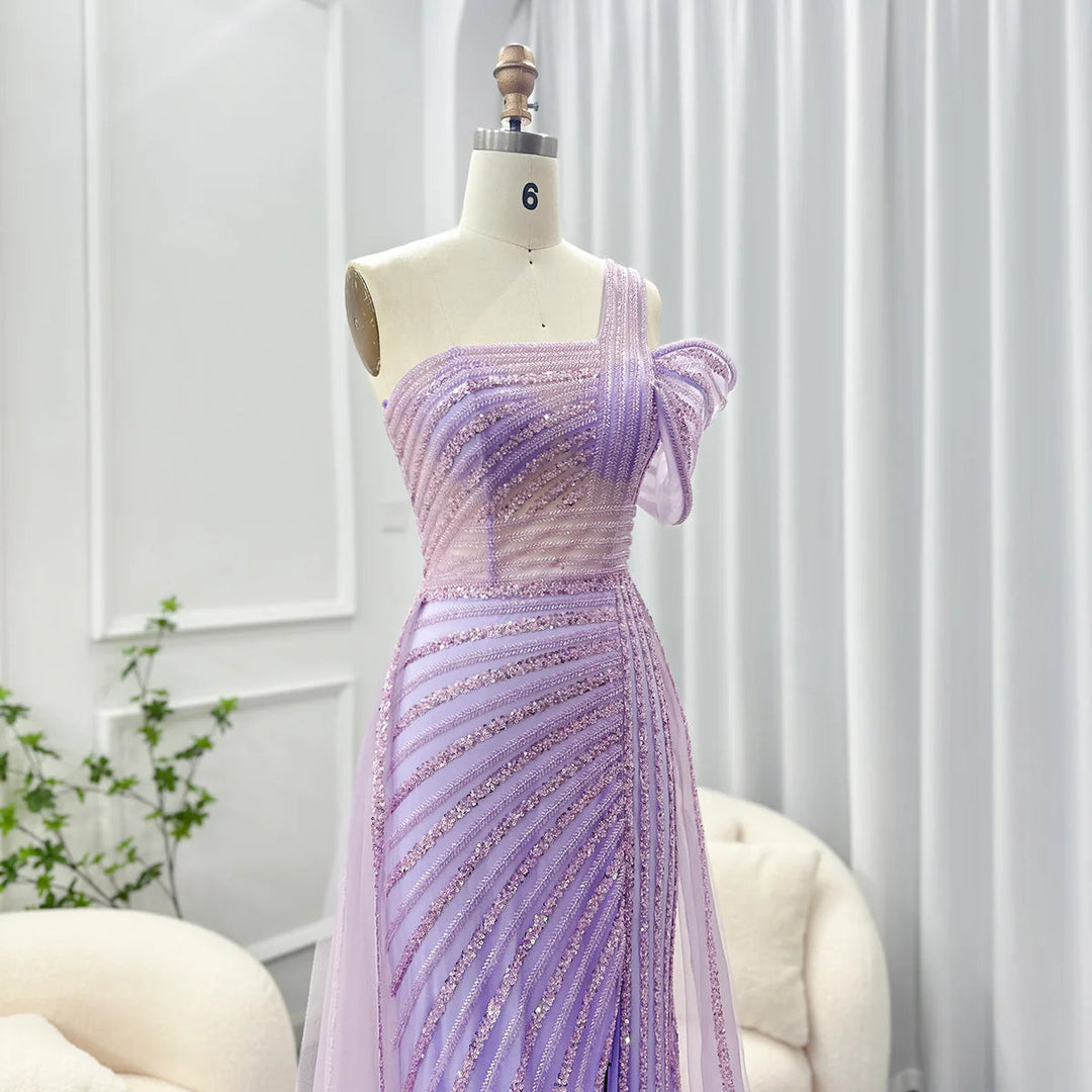 Luxury Sage Green Evening Dress One Shoulder Wedding Party Gowns SS016 DreamyVow Luxury Sage Green Evening Dress One Shoulder Wedding Party Gowns SS016 DreamyVow
