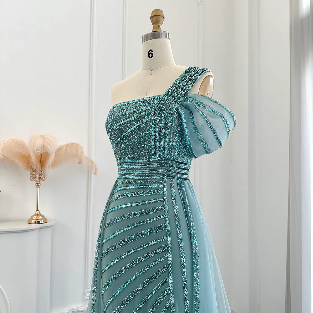 Luxury Sage Green Evening Dress One Shoulder Wedding Party Gowns SS016, Purple / 6 Luxury Sage Green Evening Dress One Shoulder Wedding Party Gowns SS016, Purple / 6