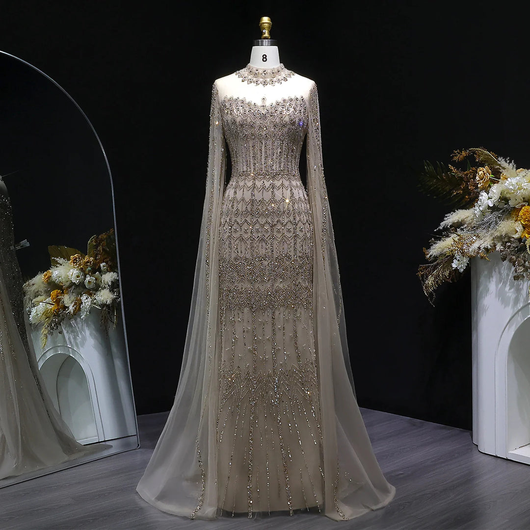 Luxury Sequin Beaded Cape Sleeve Evening Gown SS150-DreamyVow