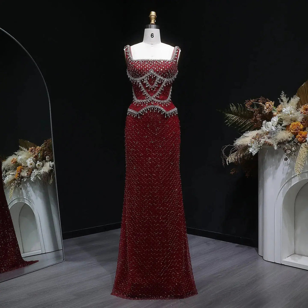 Luxury Silver Grey Evening Dress with Crystal Beading SS631-DreamyVow