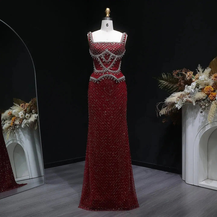 Luxury Silver Grey Evening Dress with Crystal Beading SS631-DreamyVow