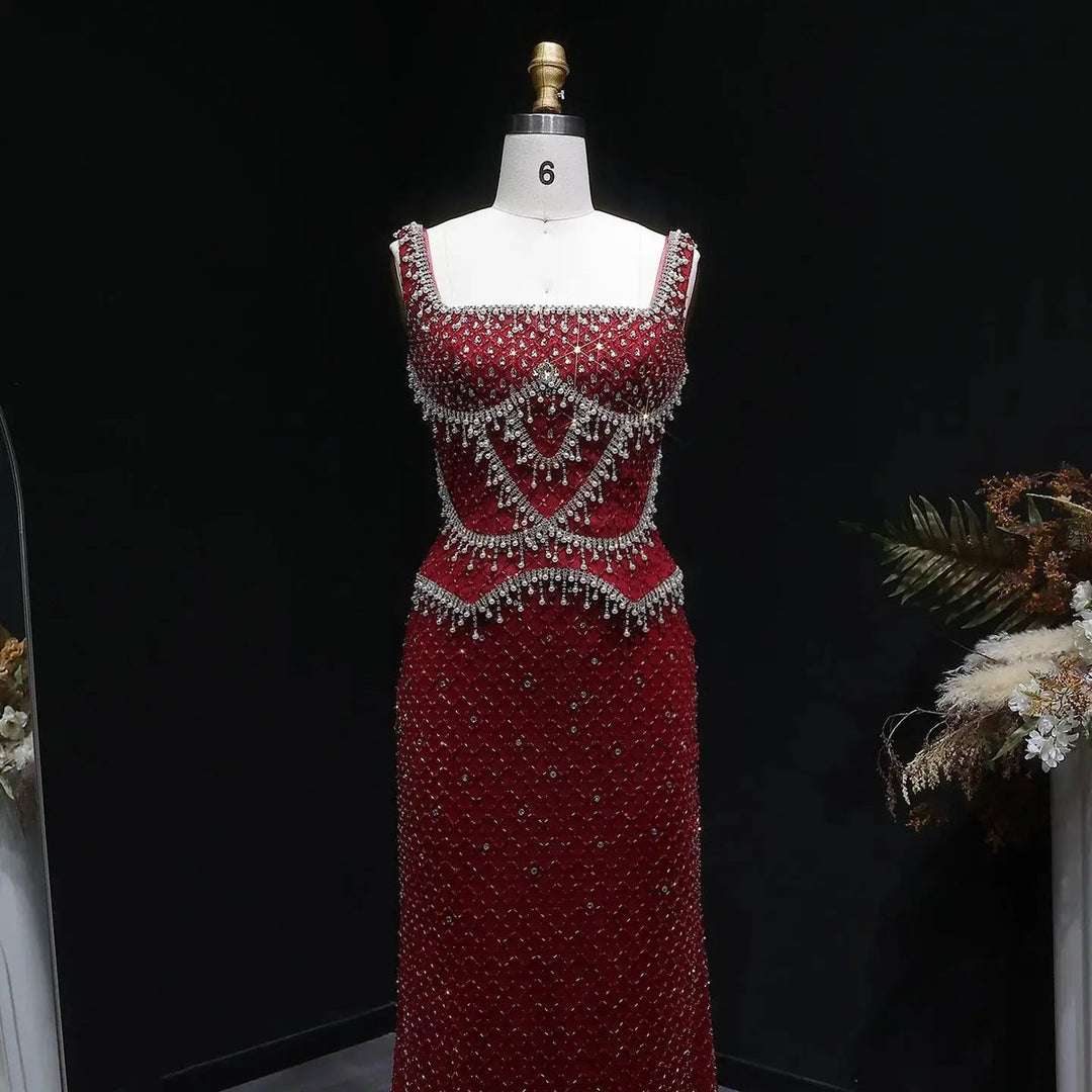 Luxury Silver Grey Evening Dress with Crystal Beading SS631-DreamyVow