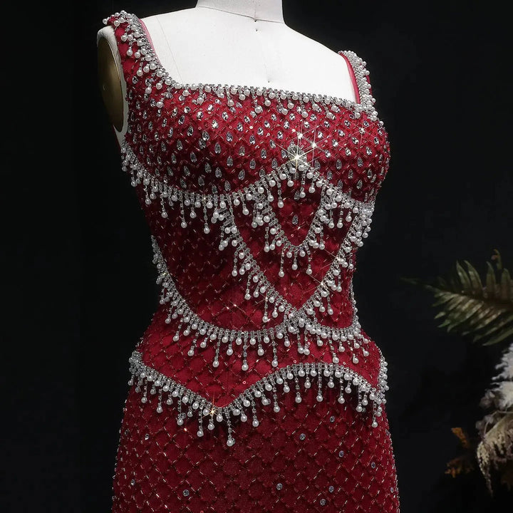Luxury Silver Grey Evening Dress with Crystal Beading SS631-DreamyVow