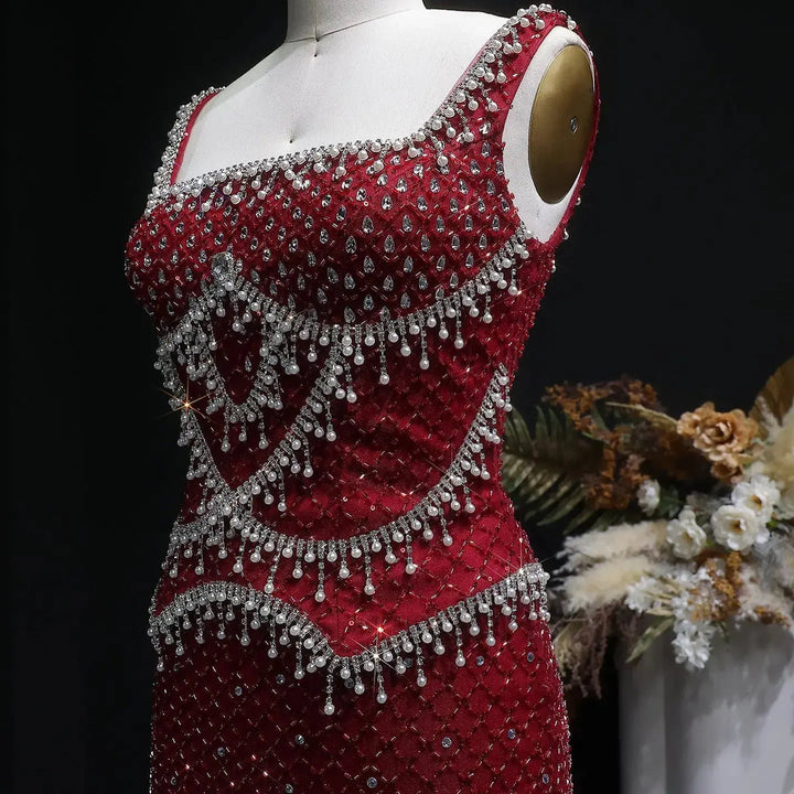Luxury Silver Grey Evening Dress with Crystal Beading SS631-DreamyVow