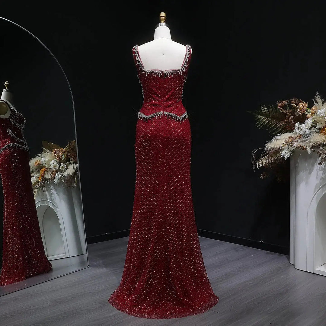 Luxury Silver Grey Evening Dress with Crystal Beading SS631-DreamyVow