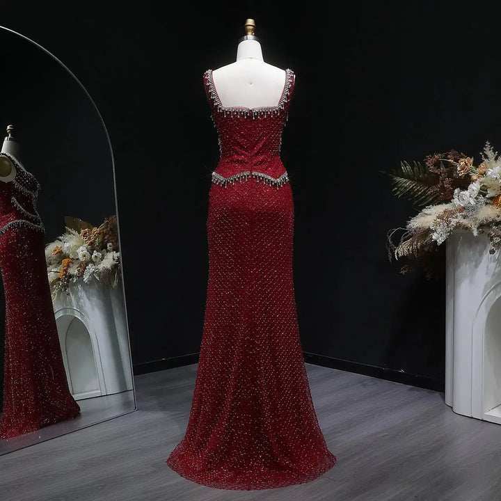Luxury Silver Grey Evening Dress with Crystal Beading SS631-DreamyVow
