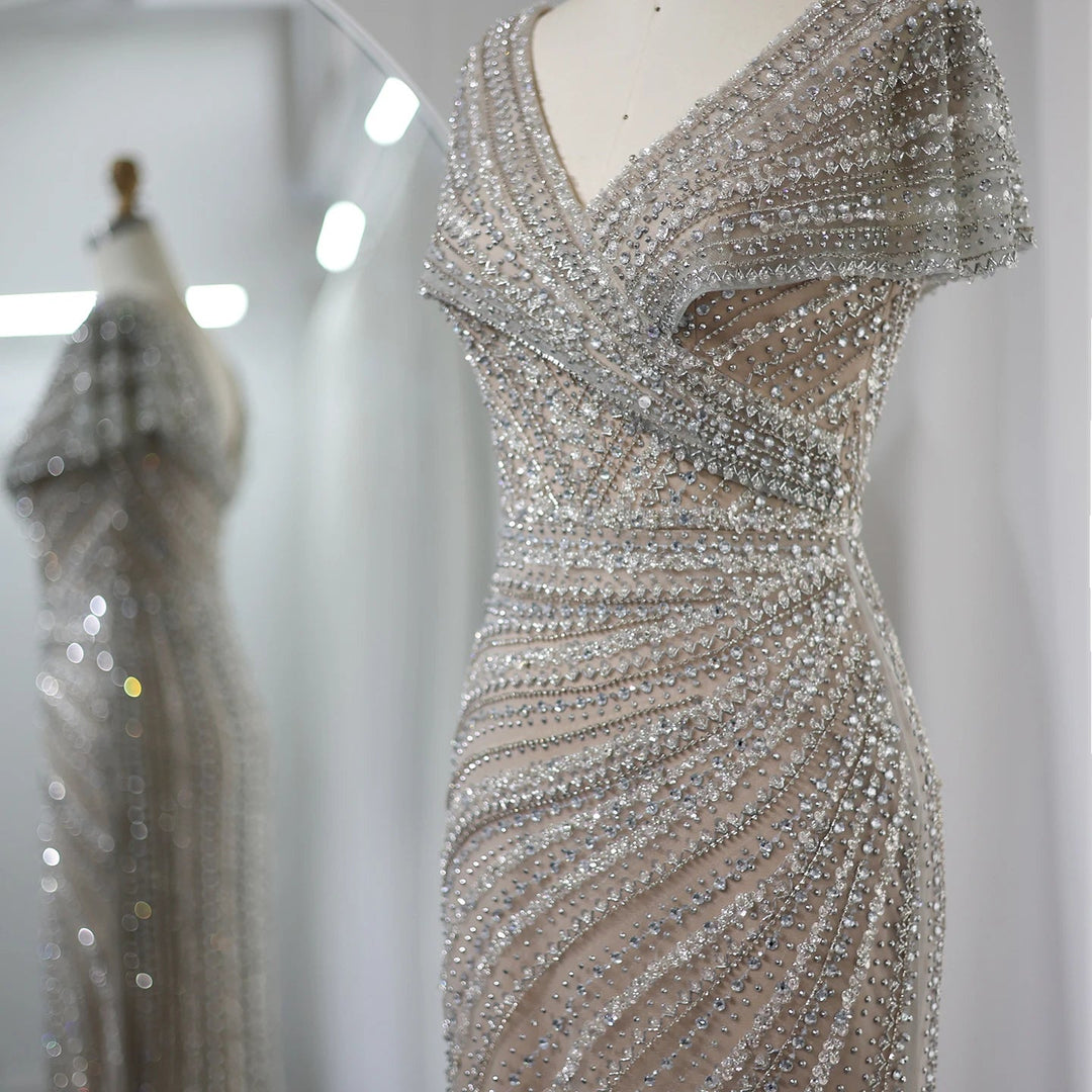 Luxury Silver Nude Mermaid Evening Dresses for Party SS045