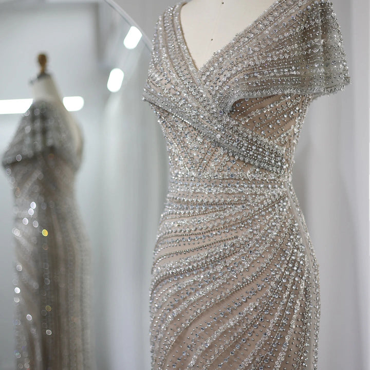 Luxury Silver Nude Mermaid Evening Dresses for Party SS045