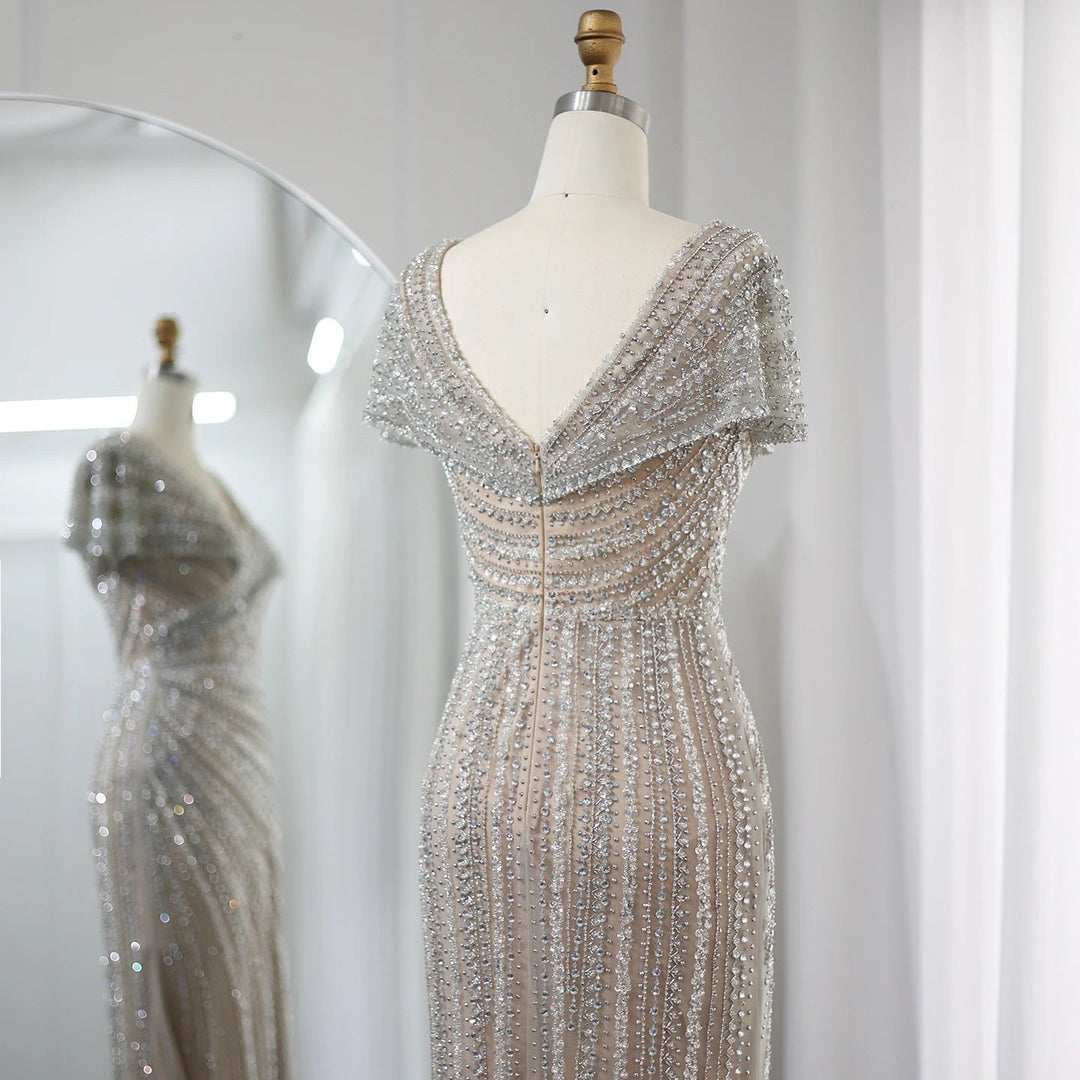 Luxury Silver Nude Mermaid Evening Dresses for Party SS045