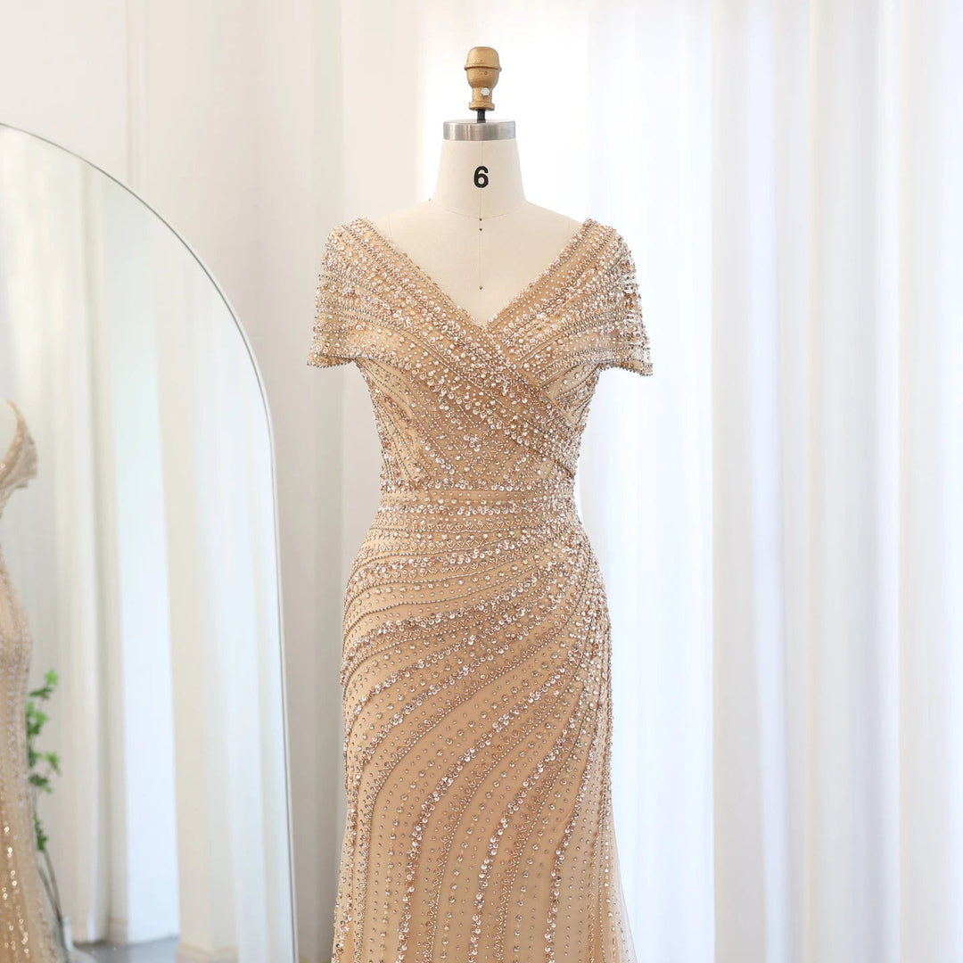 Luxury Silver Nude Mermaid Evening Dresses for Party SS045