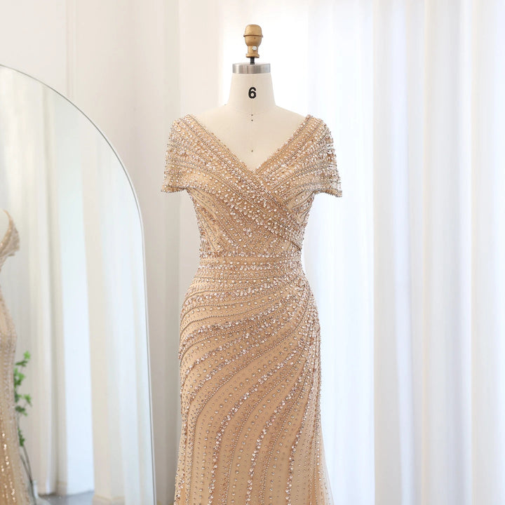 Luxury Silver Nude Mermaid Evening Dresses for Party SS045