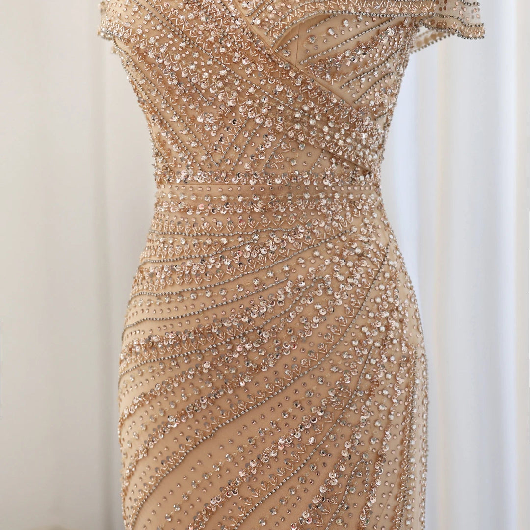 Luxury Silver Nude Mermaid Evening Dresses for Party SS045