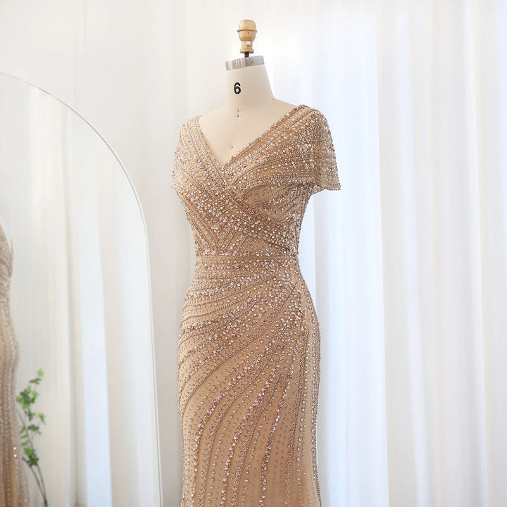 Luxury Silver Nude Mermaid Evening Dresses for Party SS045