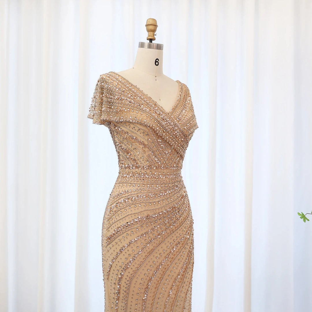 Luxury Silver Nude Mermaid Evening Dresses for Party SS045