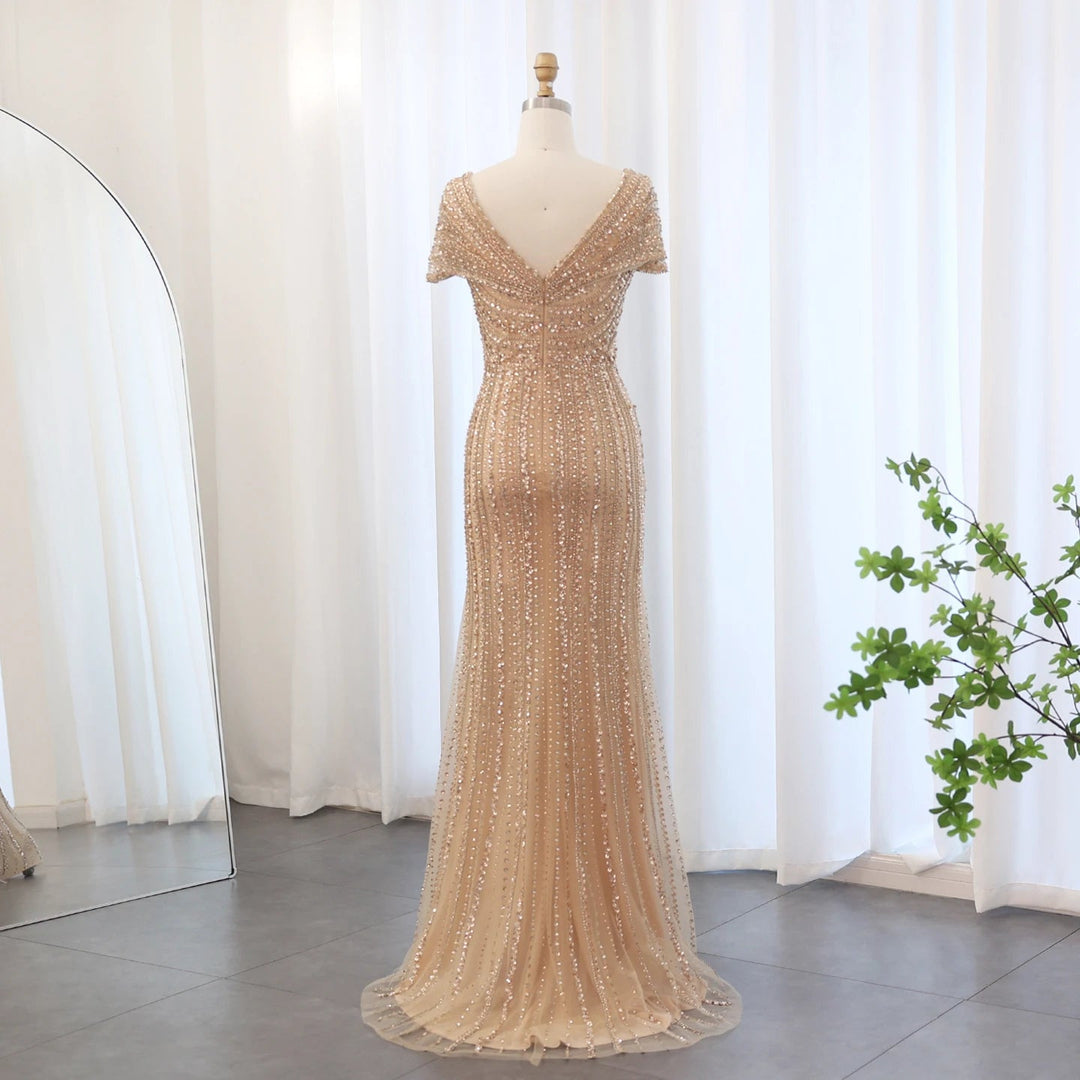 Luxury Silver Nude Mermaid Evening Dresses for Party SS045
