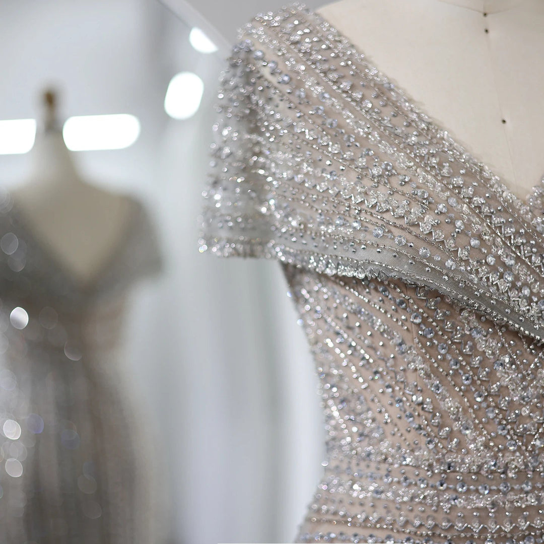 Luxury Silver Nude Mermaid Evening Dresses for Party SS045