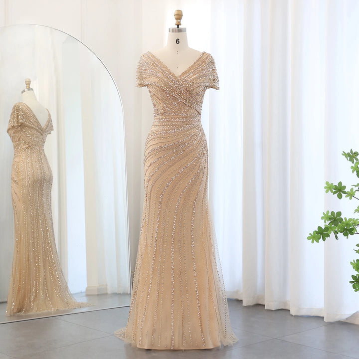 Luxury Silver Nude Mermaid Evening Dresses for Party SS045