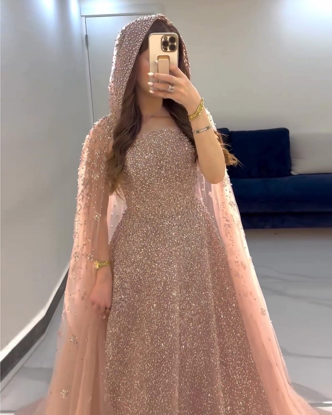 Luxury Sparkly Crystal Turquoise Evening Dress with Cape SS651