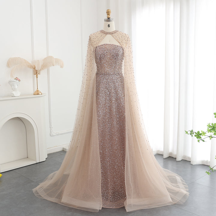 Luxury Sparkly Crystal Turquoise Evening Dress with Cape SS651