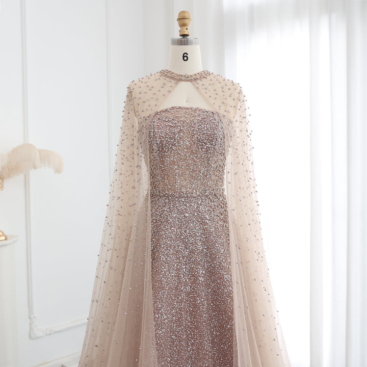 Luxury Sparkly Crystal Turquoise Evening Dress with Cape SS651