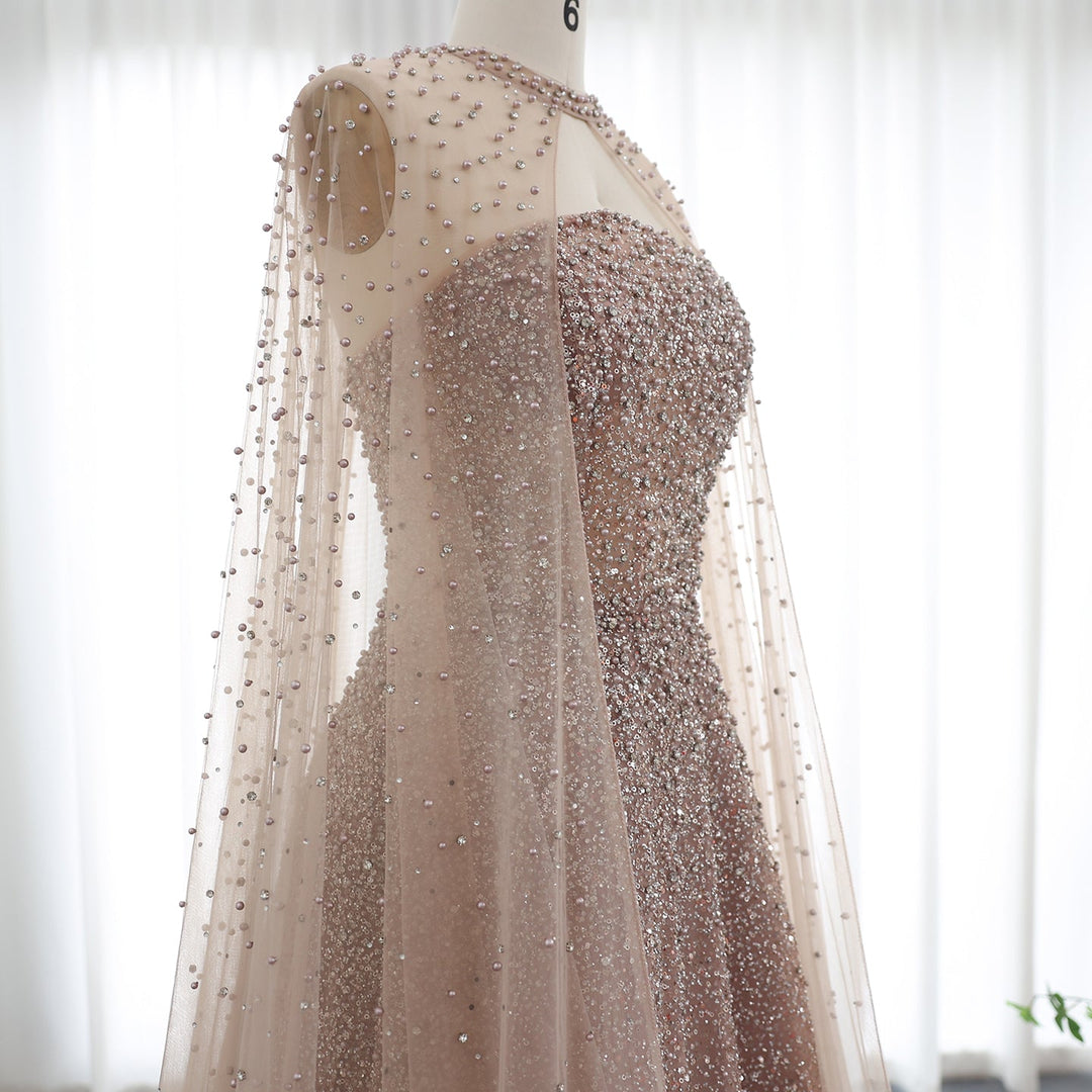 Luxury Sparkly Crystal Turquoise Evening Dress with Cape SS651