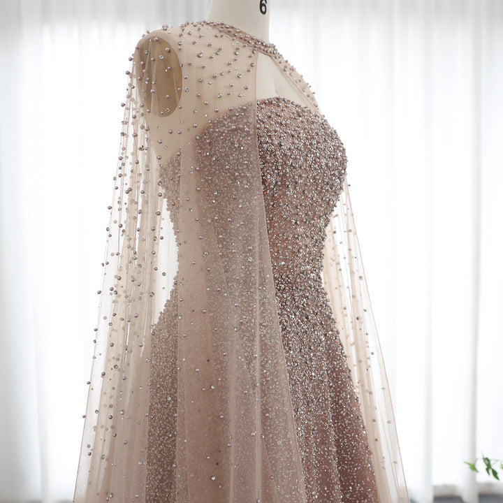 Luxury Sparkly Crystal Turquoise Evening Dress with Cape SS651