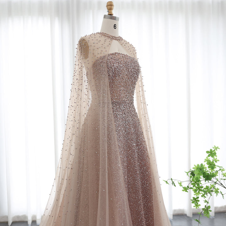Luxury Sparkly Crystal Turquoise Evening Dress with Cape SS651