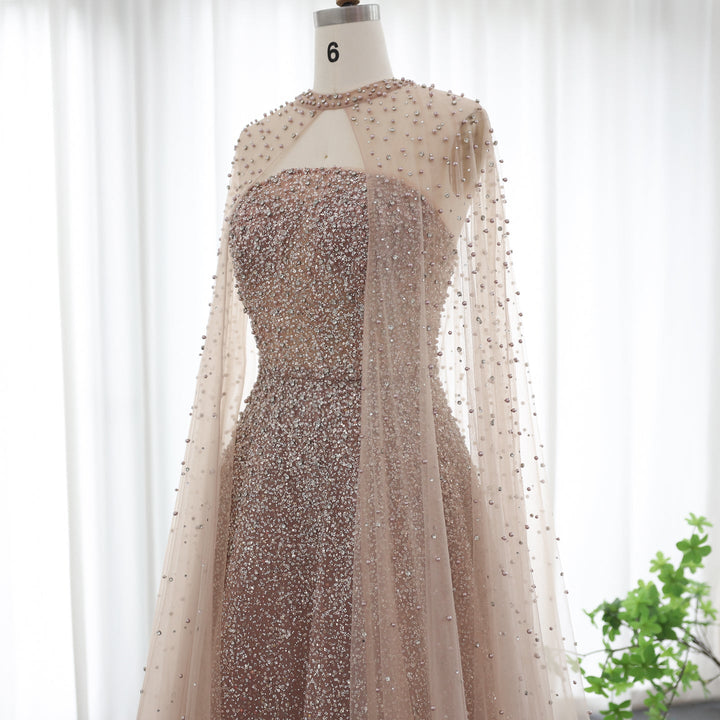 Luxury Sparkly Crystal Turquoise Evening Dress with Cape SS651