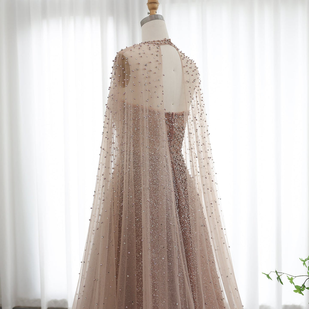 Luxury Sparkly Crystal Turquoise Evening Dress with Cape SS651