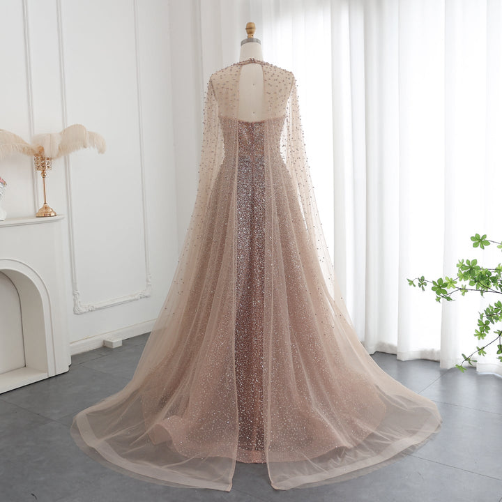 Luxury Sparkly Crystal Turquoise Evening Dress with Cape SS651
